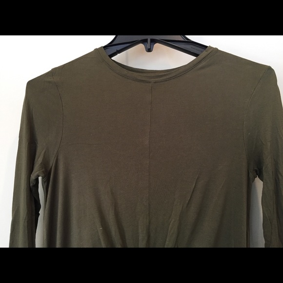 Zara High-Low Long-Sleeve Olive Shirt with Knot - Picture 10 of 11